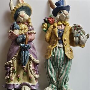 Hand-Painted Easter Bunny Couple Wall Art - Multicolor